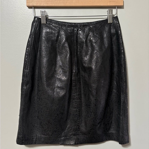 Ecco Nancy Lord Vintage Black Leather Paisley Pattern Mini Skirt - Picture 4 of 8